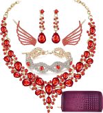 Paxuan Silver/Gold Plated Women Wedding Bridal Jewelry Set Prom Crystal Rhinestone Statement Choker Necklace Teardrop Earrings Link Bracelet Tiaras Crown Jewelry Sets for bride bridesmaid Wedding